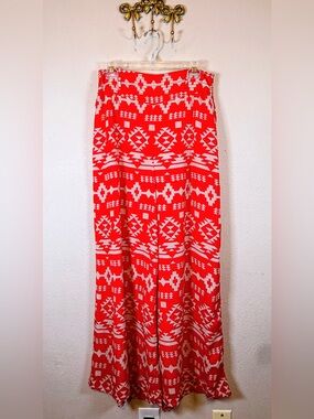 Takara Red/Orange and Taupe Wide Leg  Aztec Print Pants. Liner Shorts.  Size L